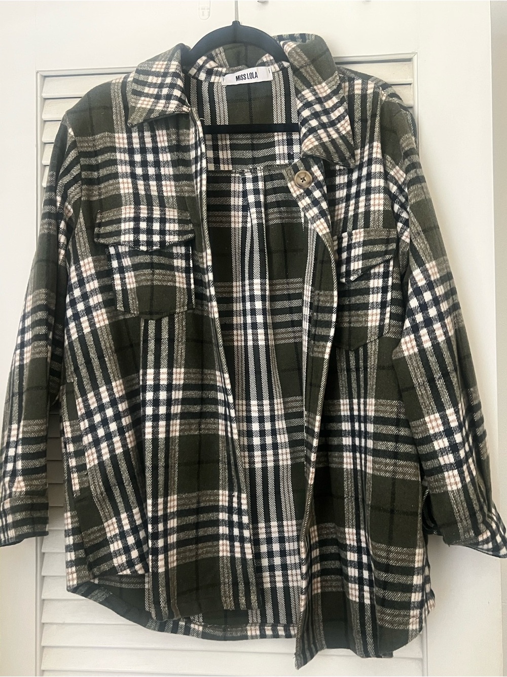 Miss Lola Olive Plaid Button-Front Shacket